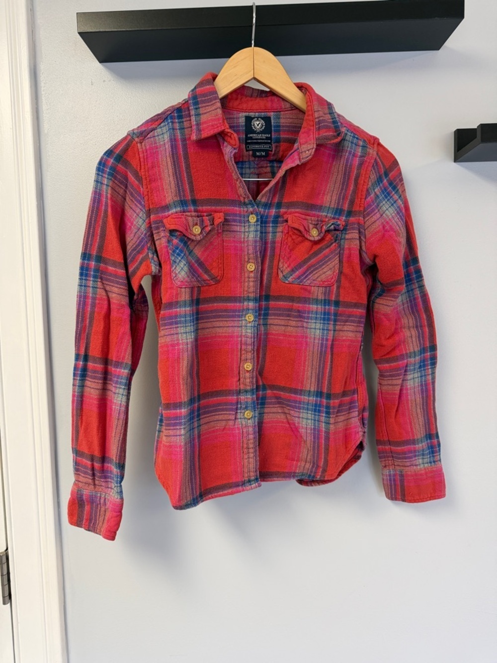 American Eagle Outfitters Red Plaid Button-Down Shirt